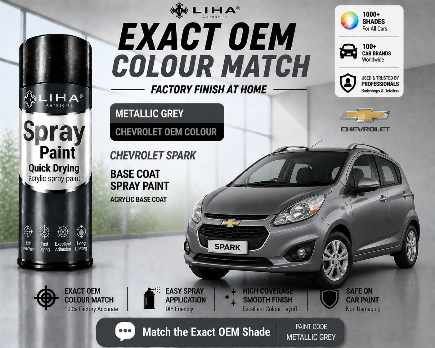 Chevrolet Spark Metallic Grey PU Spray Paint – OEM Factory Match Car Paint | LIHA Aerosols