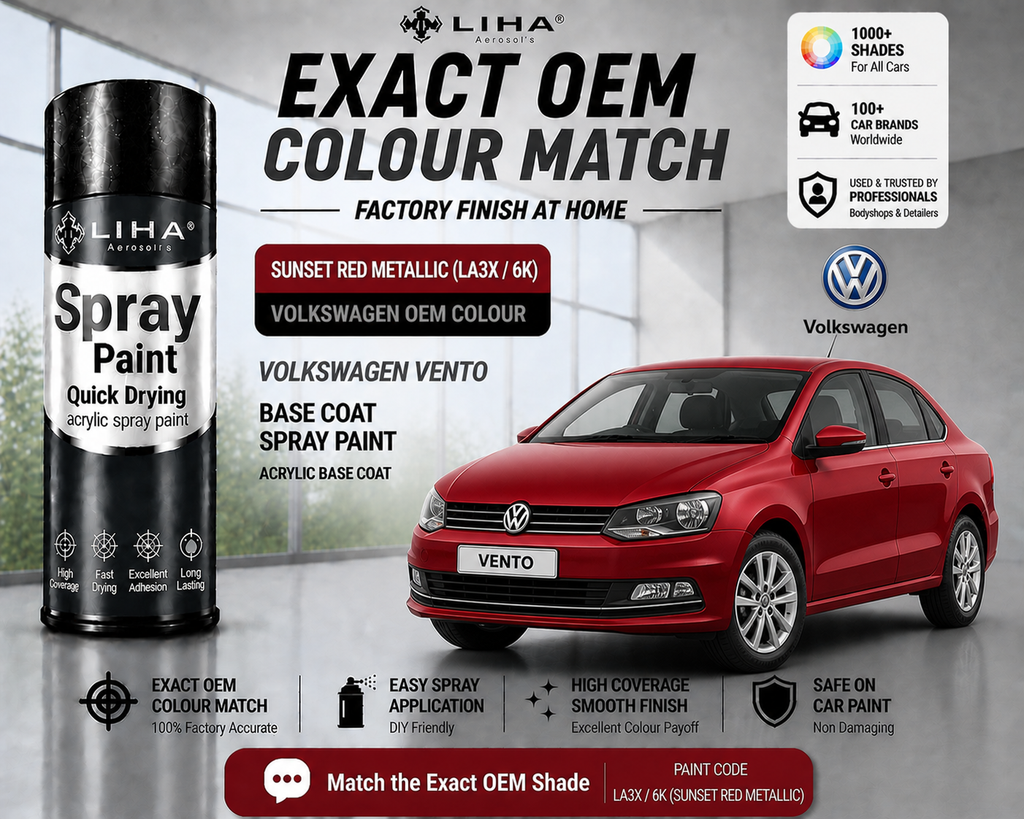 Volkswagen Vento Sunset Red Metallic (LA3X / 6K) PU Spray Paint – OEM Factory Match | LIHA Aerosols