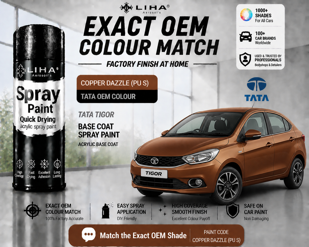 Tata Tigor Copper Dazzle PU Spray Paint – OEM Factory Match Car Paint | LIHA Aerosols