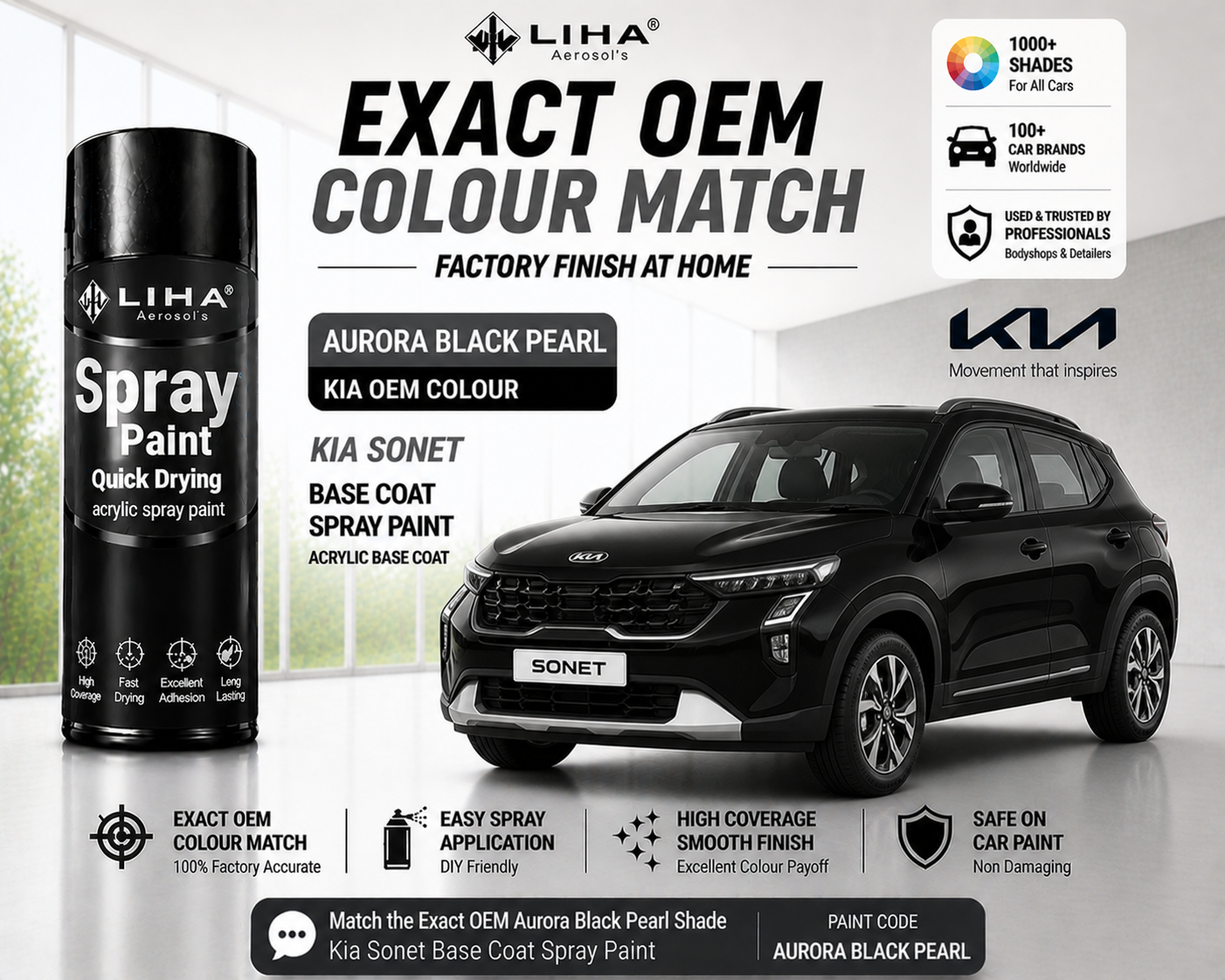 Kia Sonet Aurora Black Pearl PU Spray Paint – OEM Factory Match Car Paint | LIHA Aerosols