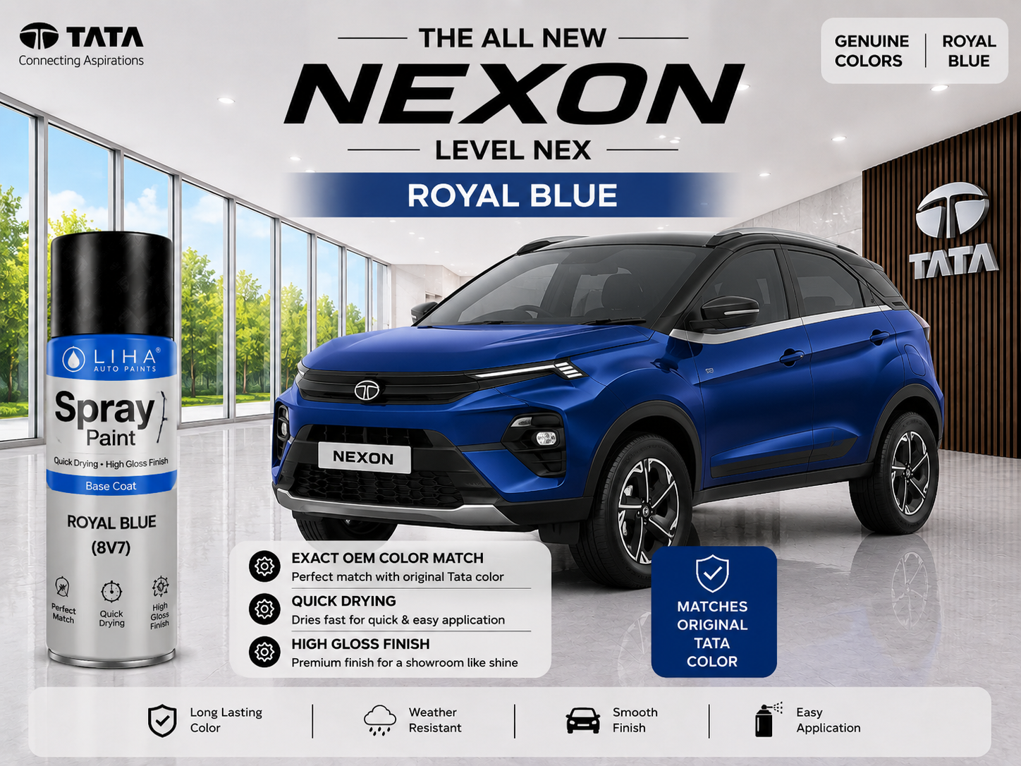 Tata Nexon Royal Blue Spray Paint – OEM Factory Match Car Touch Up Paint | LIHA Aerosols 400ml