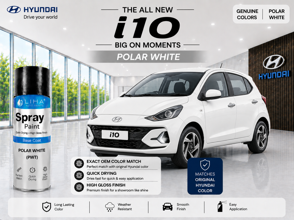 Hyundai i10 Polar White Spray Paint – OEM Factory Match Car Touch Up Paint | LIHA Aerosols 400ml