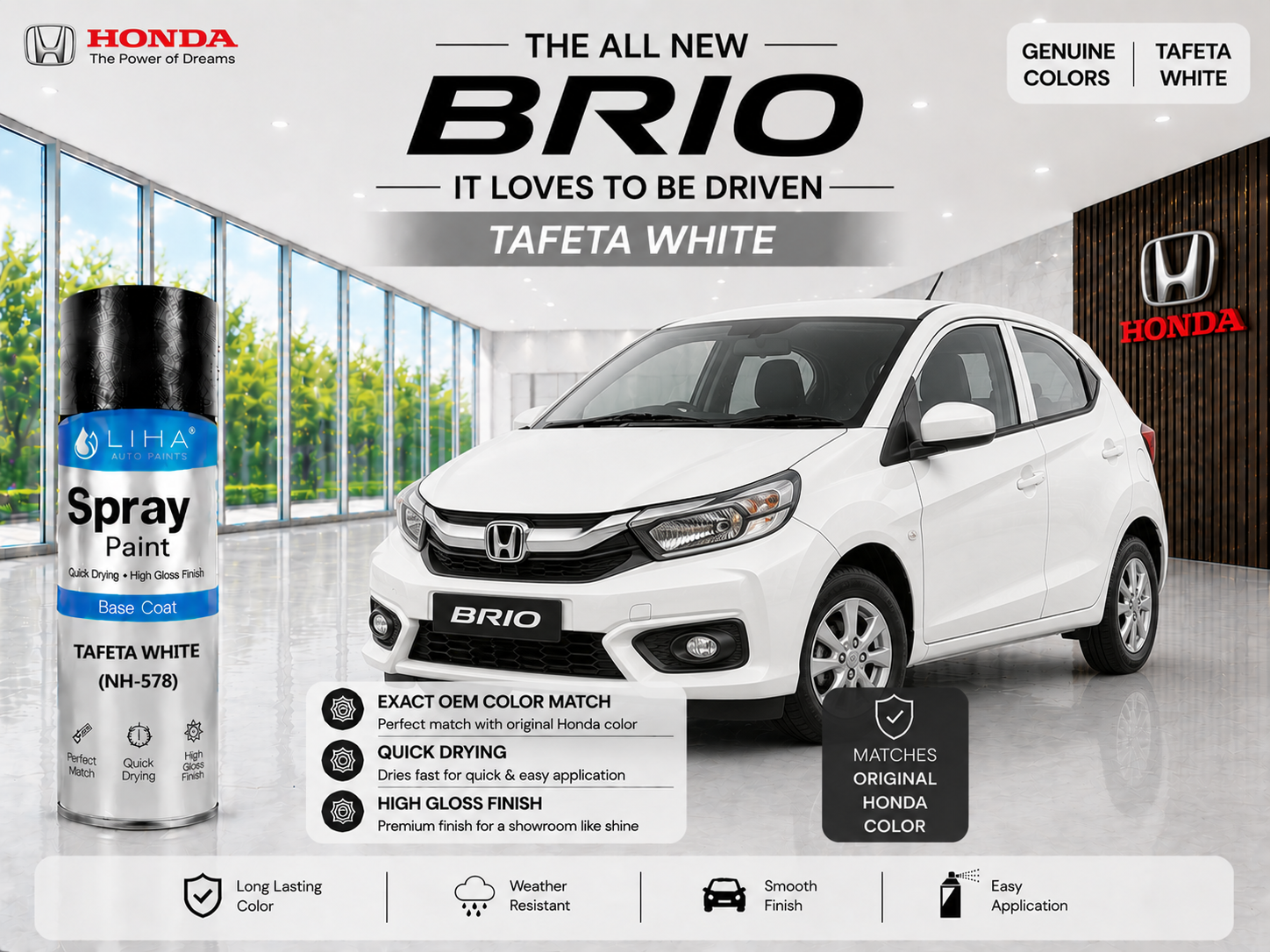 Honda Brio Taffeta White Spray Paint – OEM Factory Match Car Touch Up Paint | LIHA Aerosols 400ml