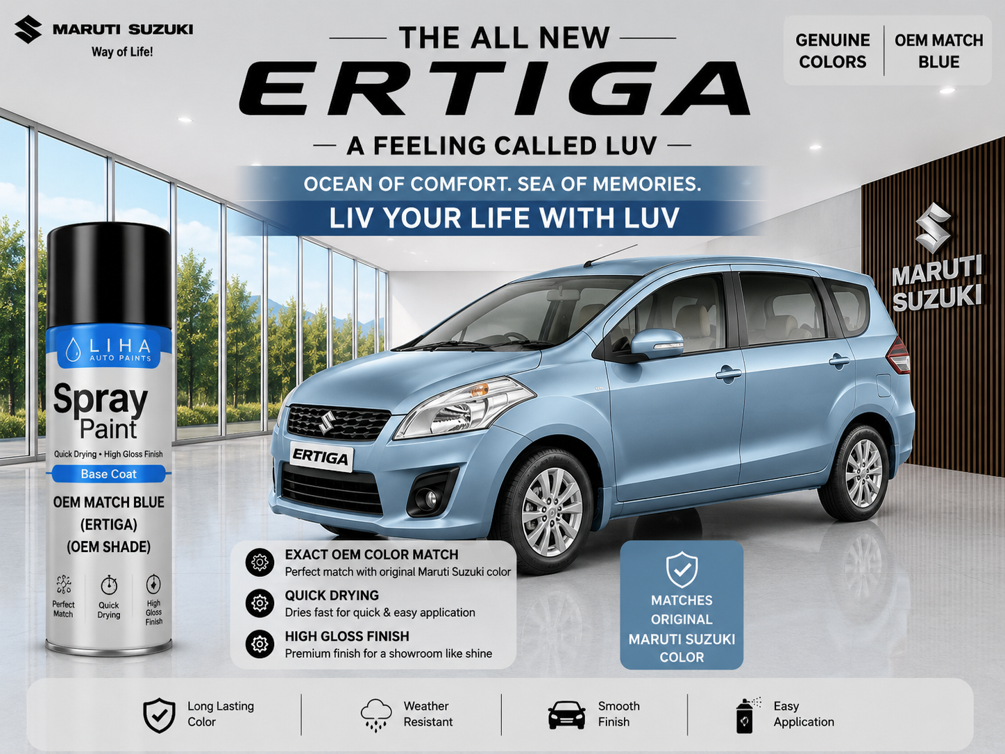 Maruti Suzuki Ertiga Serene Blue Metallic ZTM Spray Paint – OEM Factory Match Car Touch Up Paint