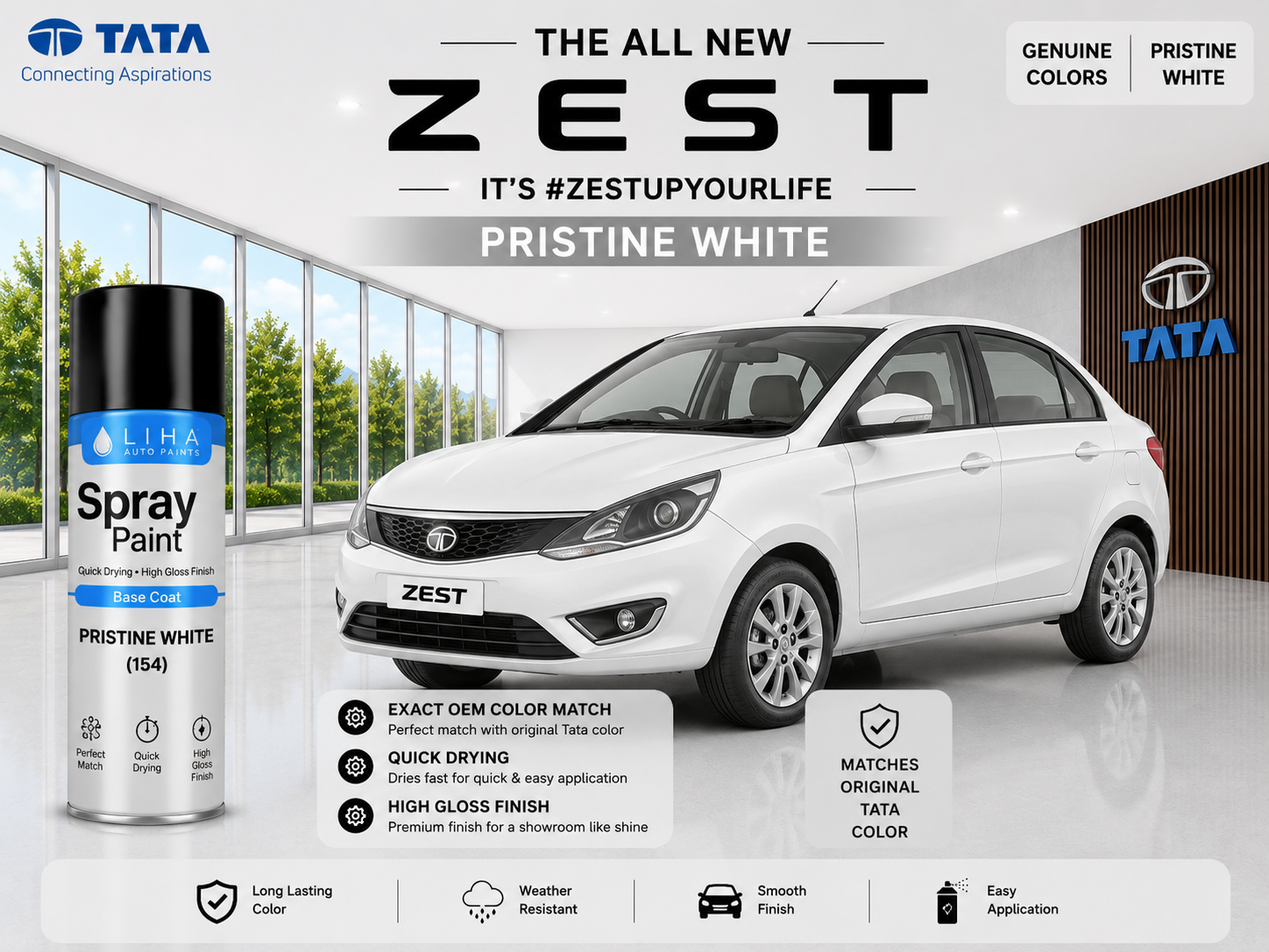Tata Zest Pristine White Spray Paint – OEM Factory Match Car Touch Up Paint