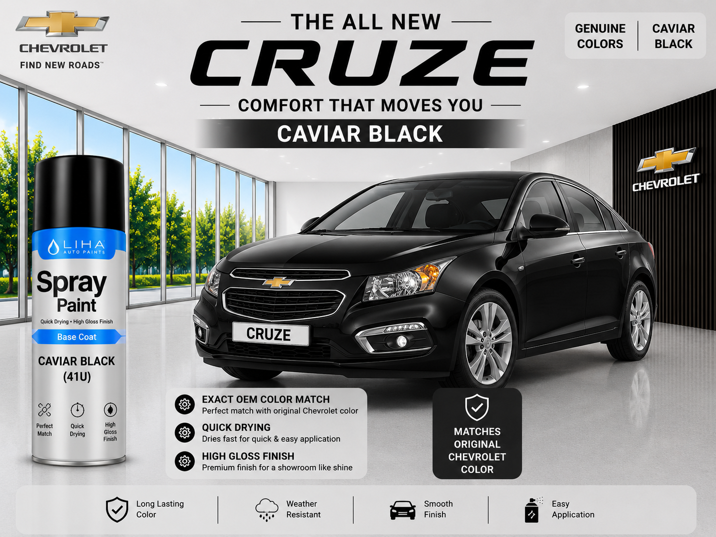 Chevrolet Cruze Caviar Black Spray Paint – OEM Factory Match Car Touch Up Paint