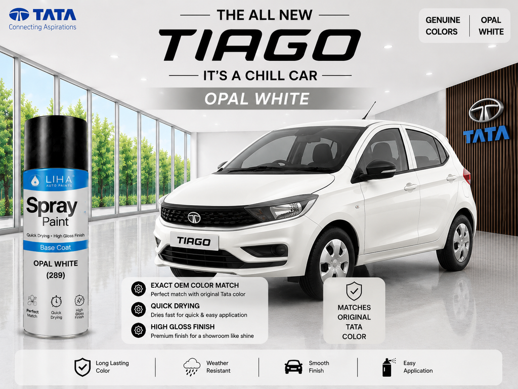 Tata Tiago Opal White Spray Paint – OEM Factory Match Car Touch Up Paint | LIHA Aerosols 400ml