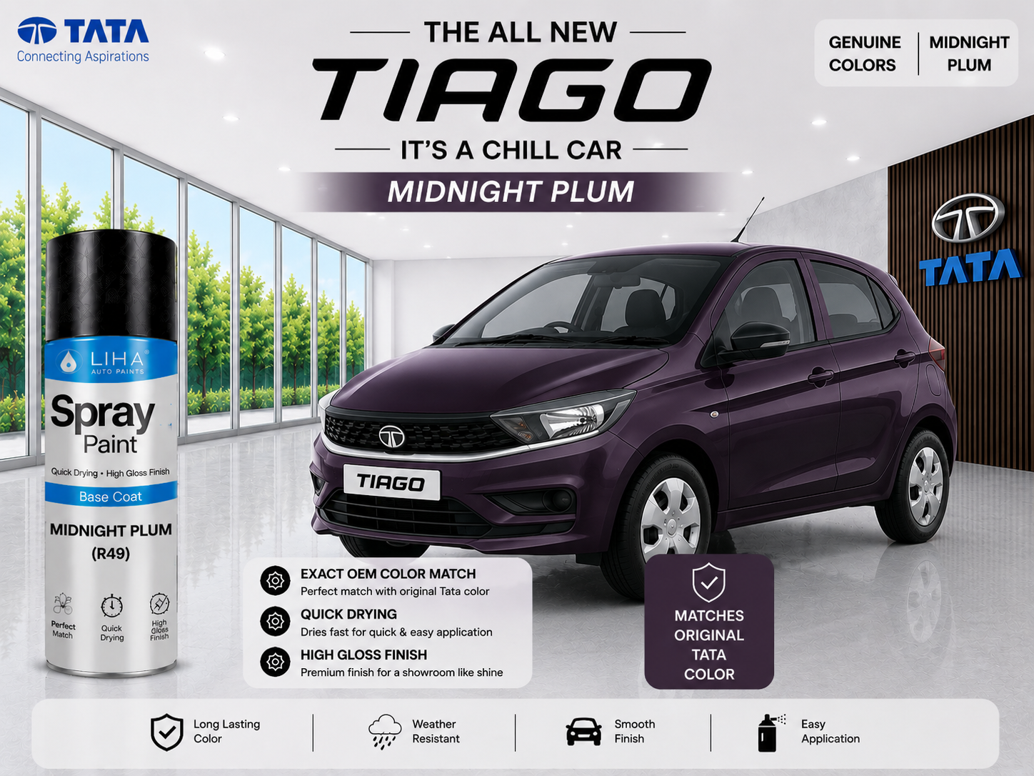 Tata Tiago Midnight Plum Spray Paint – OEM Factory Match Car Touch Up Paint | LIHA Aerosols 400ml