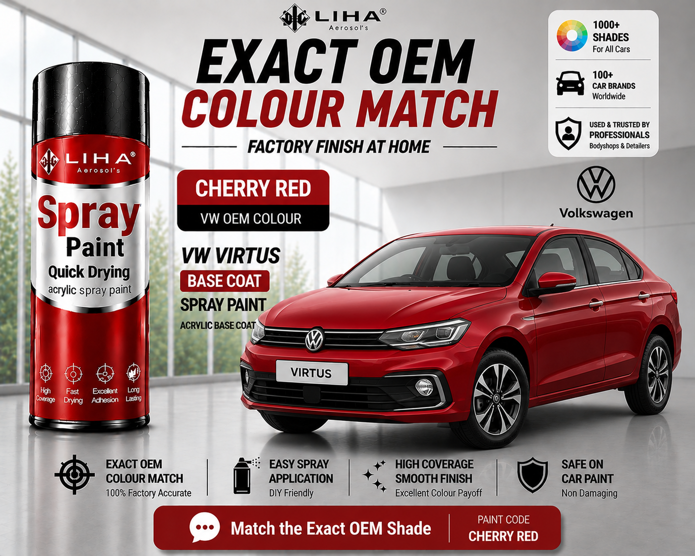 Volkswagen Virtus Wild Cherry Red Touch Up Spray Paint | OEM Automotive Aerosol Paint for Scratch Repair