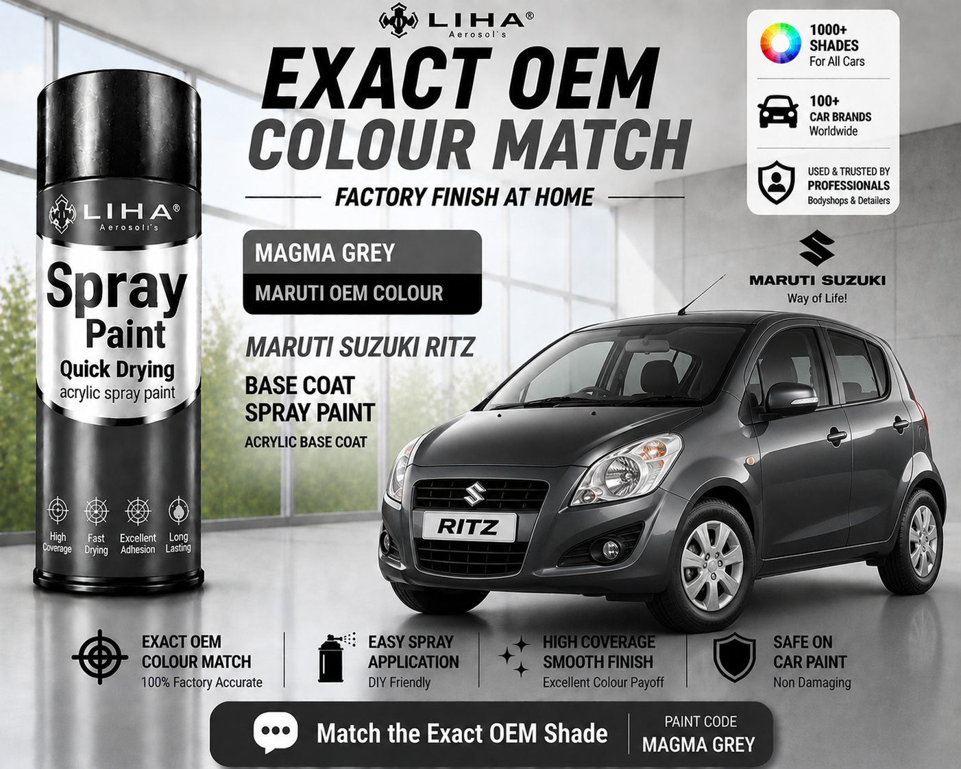 Maruti Suzuki Ritz Magma Grey Touch Up Spray Paint | OEM Automotive Aerosol Paint for Scratch Repair