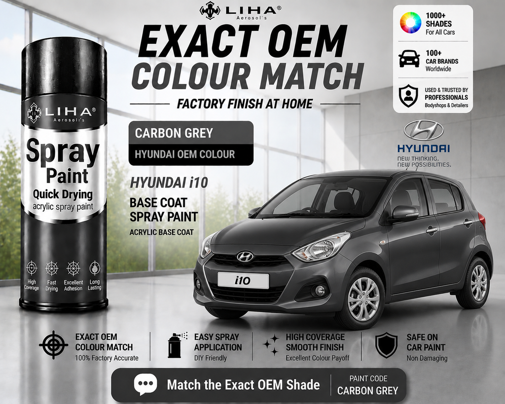 Hyundai i10 Carbon Grey Touch Up Spray Paint | OEM Automotive Aerosol Paint for Scratch Repair