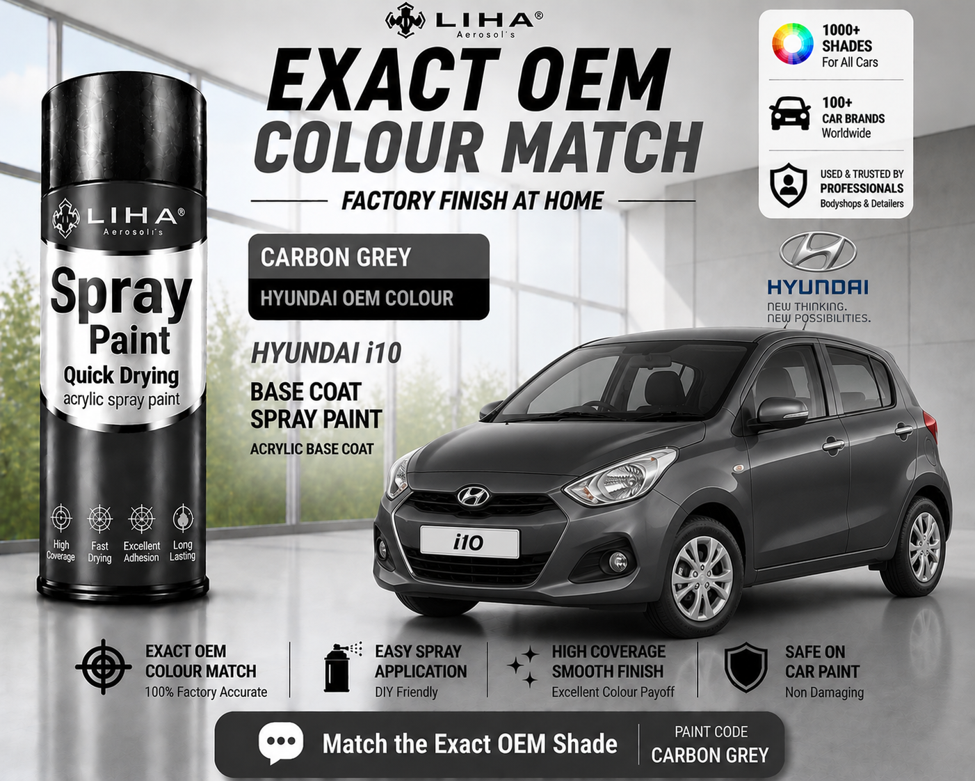 Hyundai i10 Carbon Grey Touch Up Spray Paint | OEM Automotive Aerosol Paint for Scratch Repair