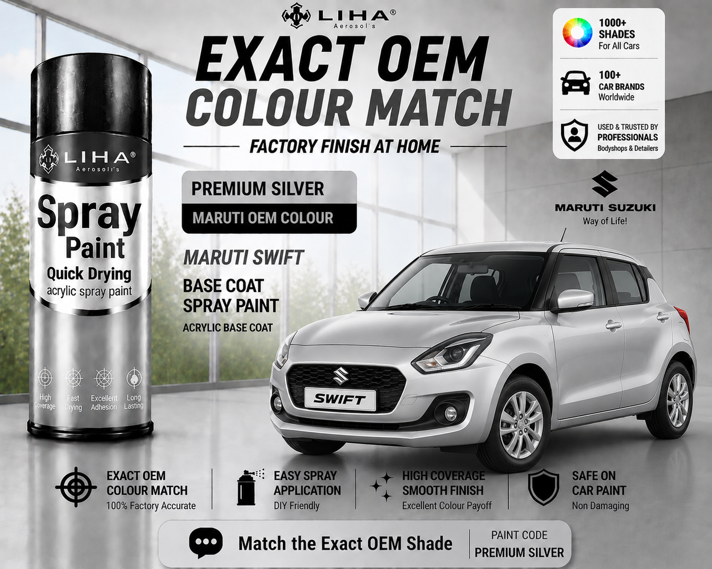 Maruti Suzuki Swift Premium Silver Touch Up Spray Paint | OEM Automotive Aerosol Paint for Scratch Repair