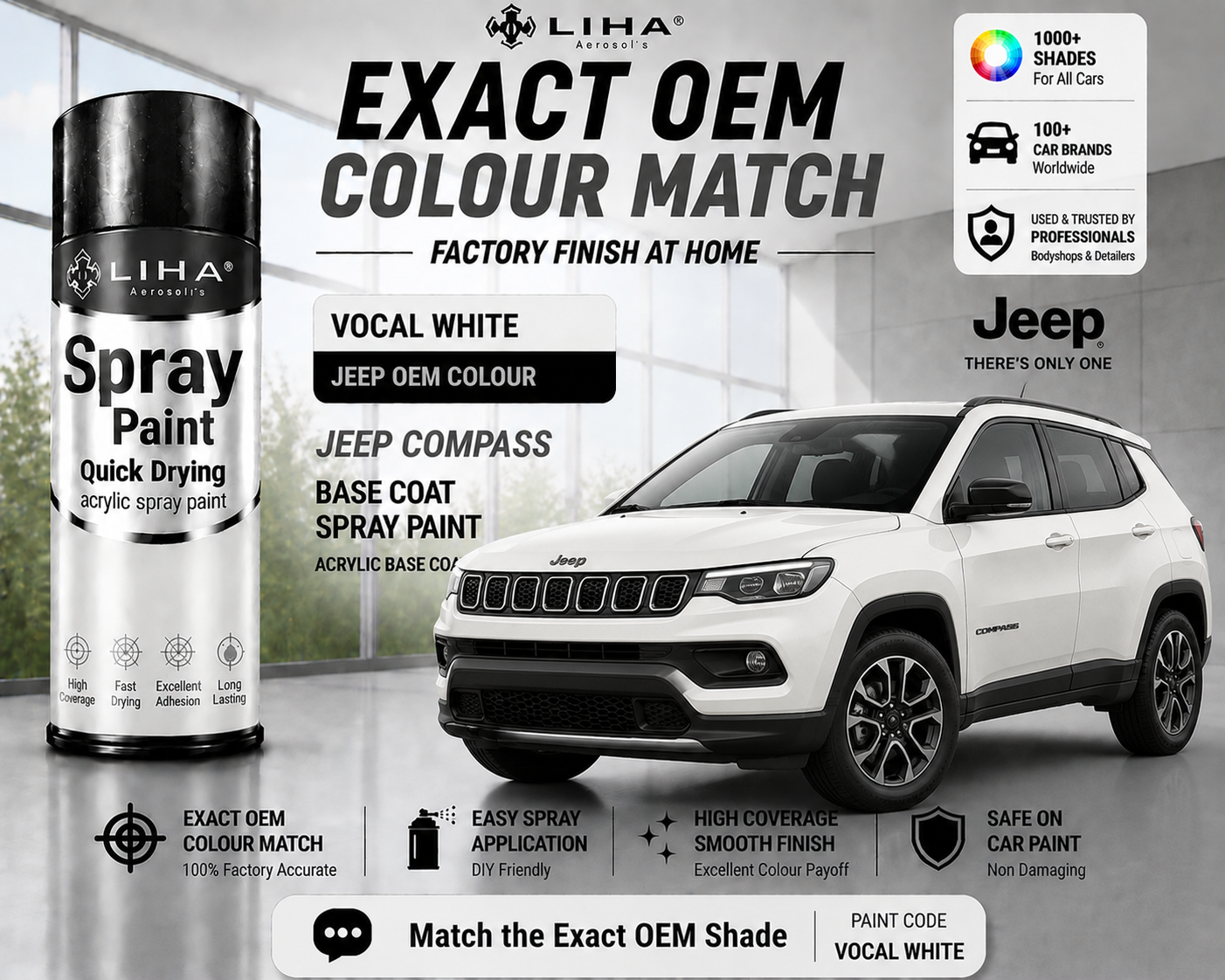 Jeep Compass Vocal White Touch Up Spray Paint | OEM Pearl White Automotive Aerosol Paint