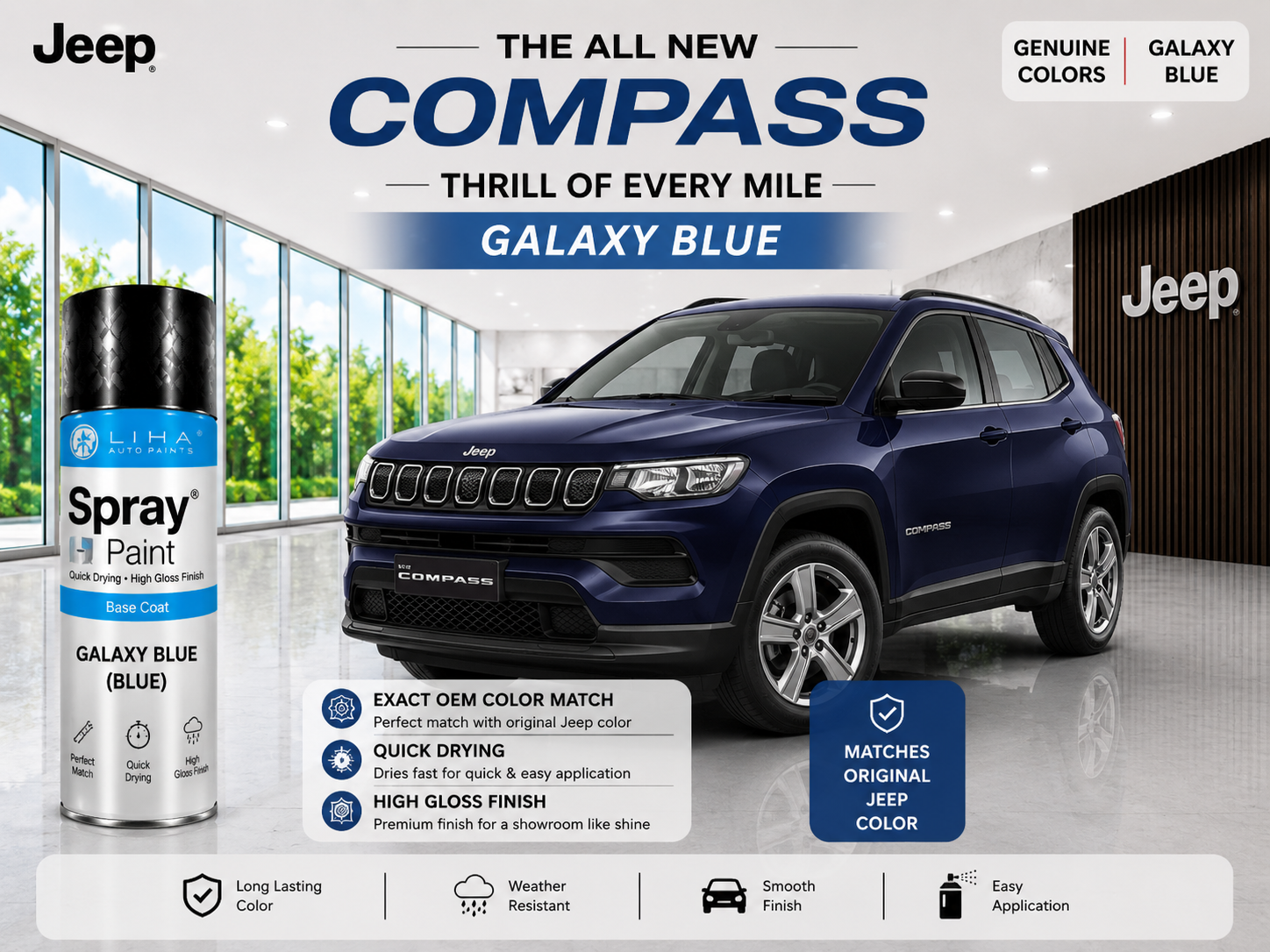 Jeep Compass Galaxy Blue Touch Up Spray Paint | OEM Automotive Aerosol Paint for Scratch Repair
