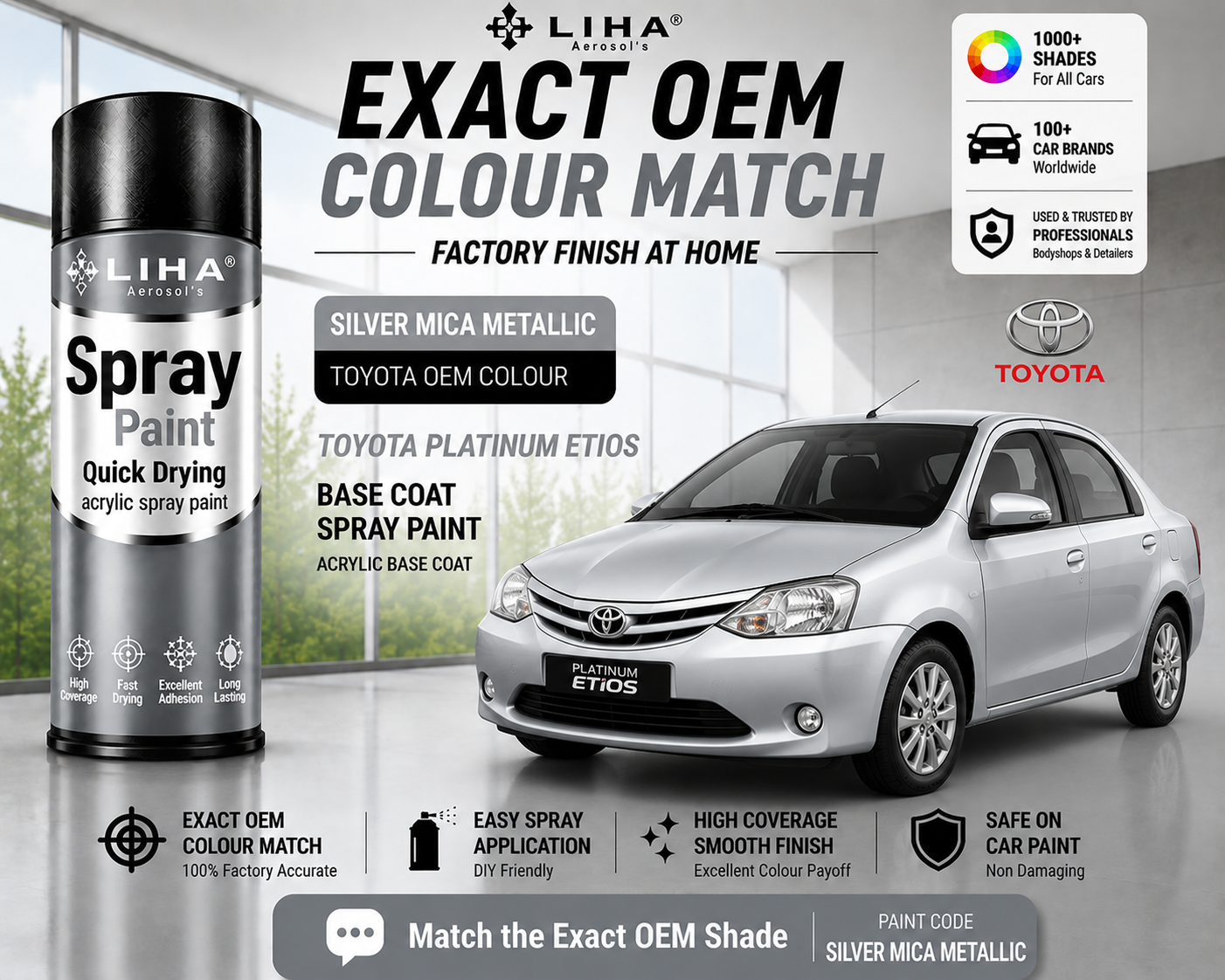Toyota Platinum Etios Silver Mica Metallic Touch Up Spray Paint – OEM Color Match