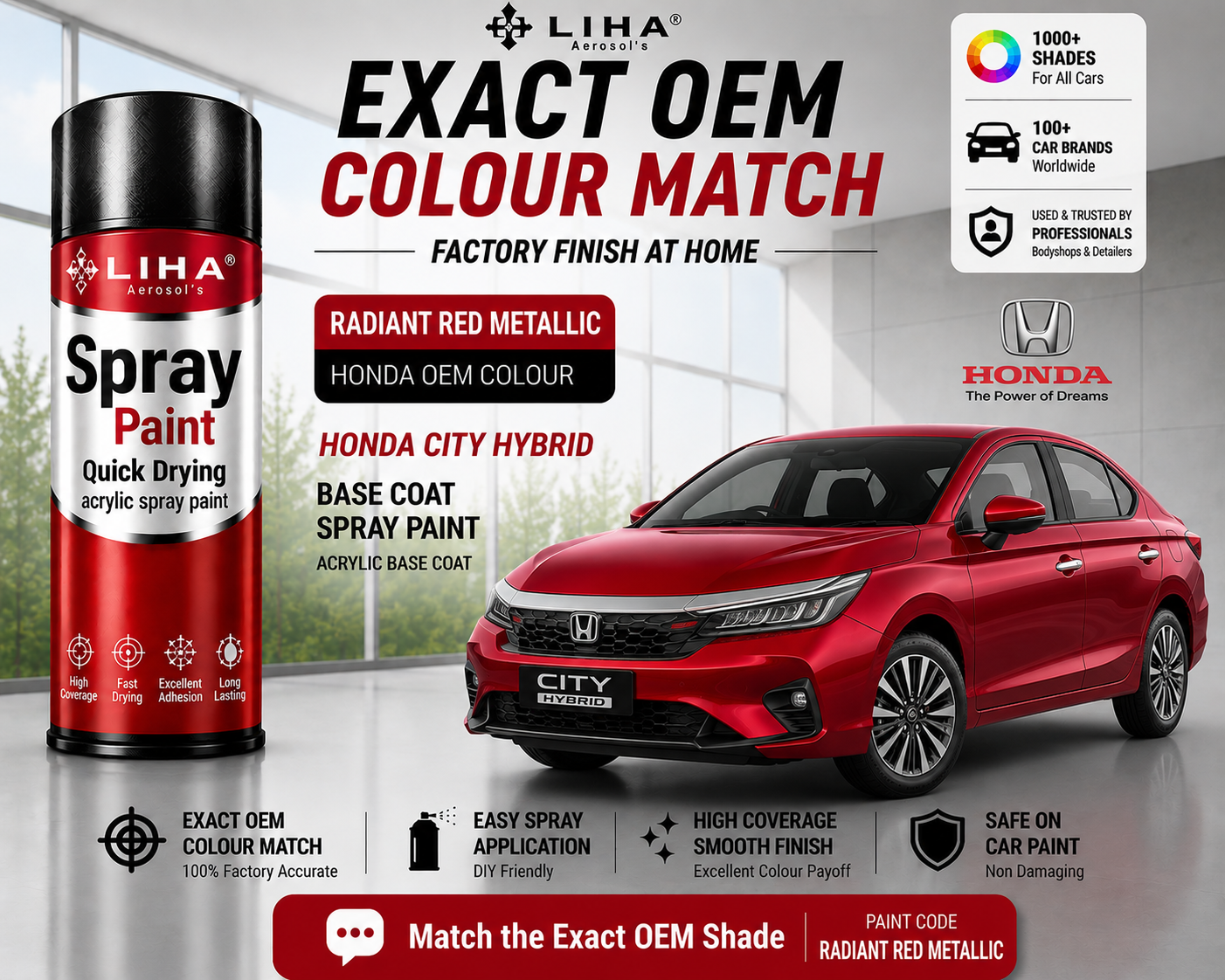 Honda City Hybrid Radiant Red Metallic Touch Up Spray Paint – OEM Color Match