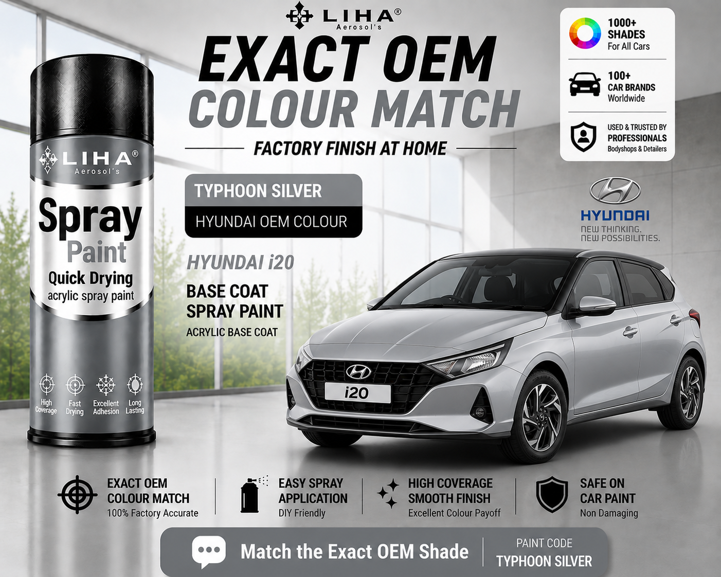 Hyundai i20 Typhoon Silver Touch Up Spray Paint – OEM Color Match