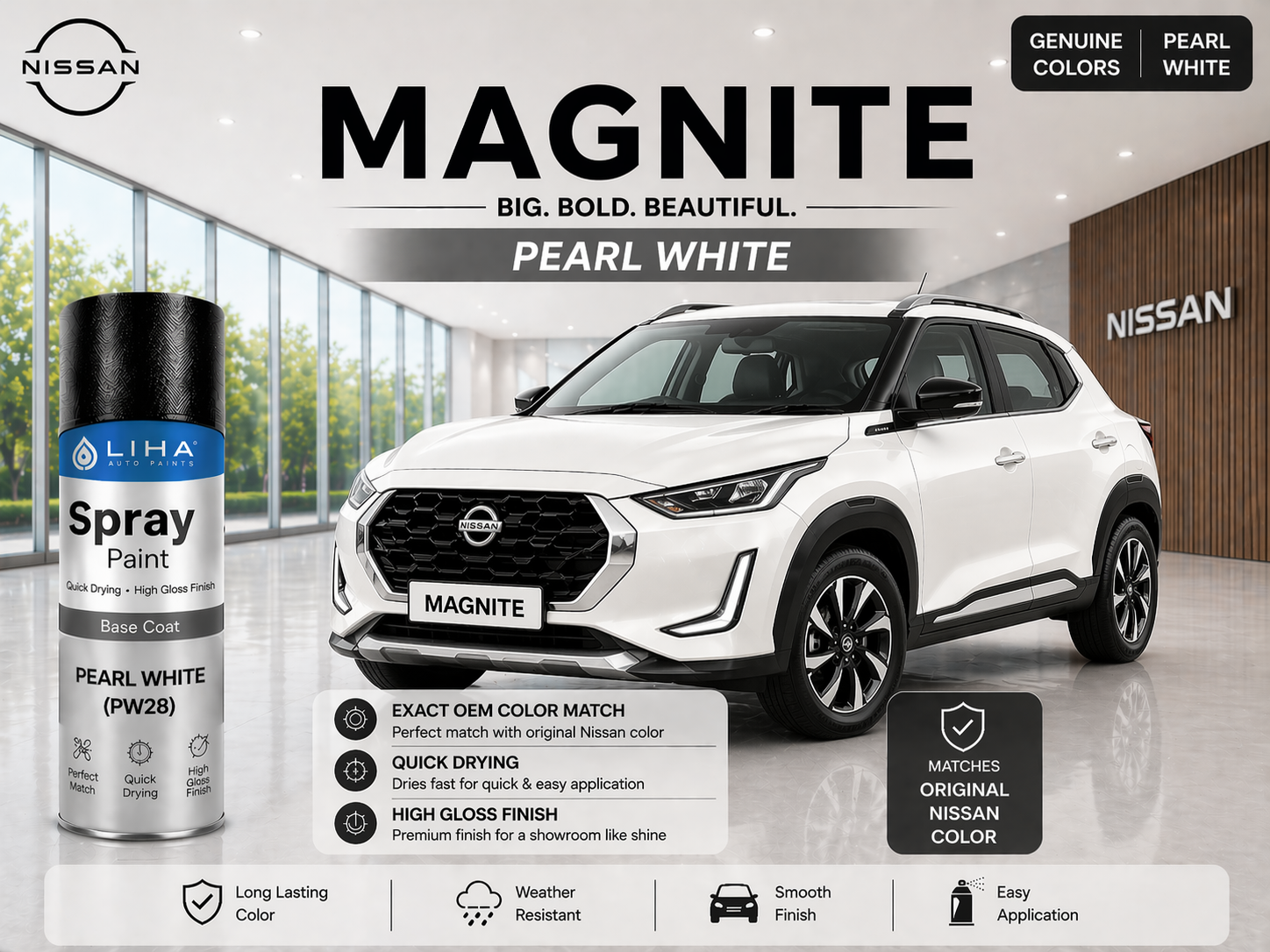 Nissan Magnite Pearl White | OEM Color Match | Base Coat | Pearl Finish | Quick Dry