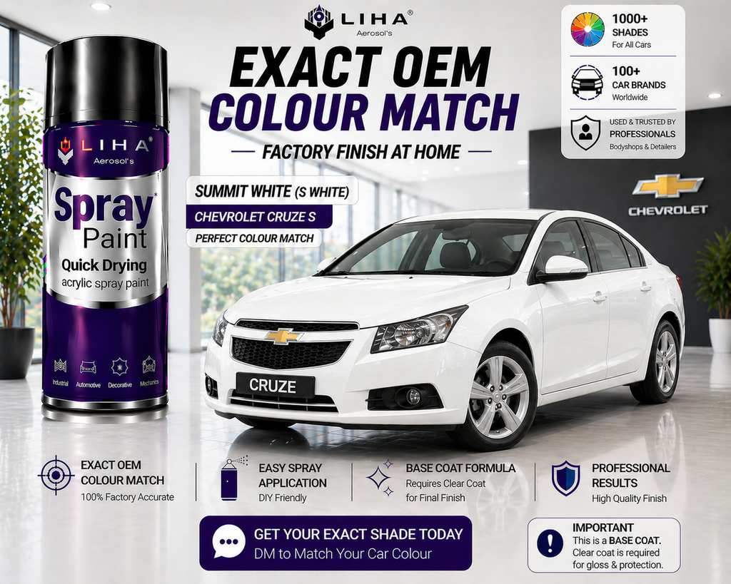 Chevrolet Cruze Summit White (S White) PU Spray Paint – OEM Factory Match Car Paint | LIHA Aerosols
