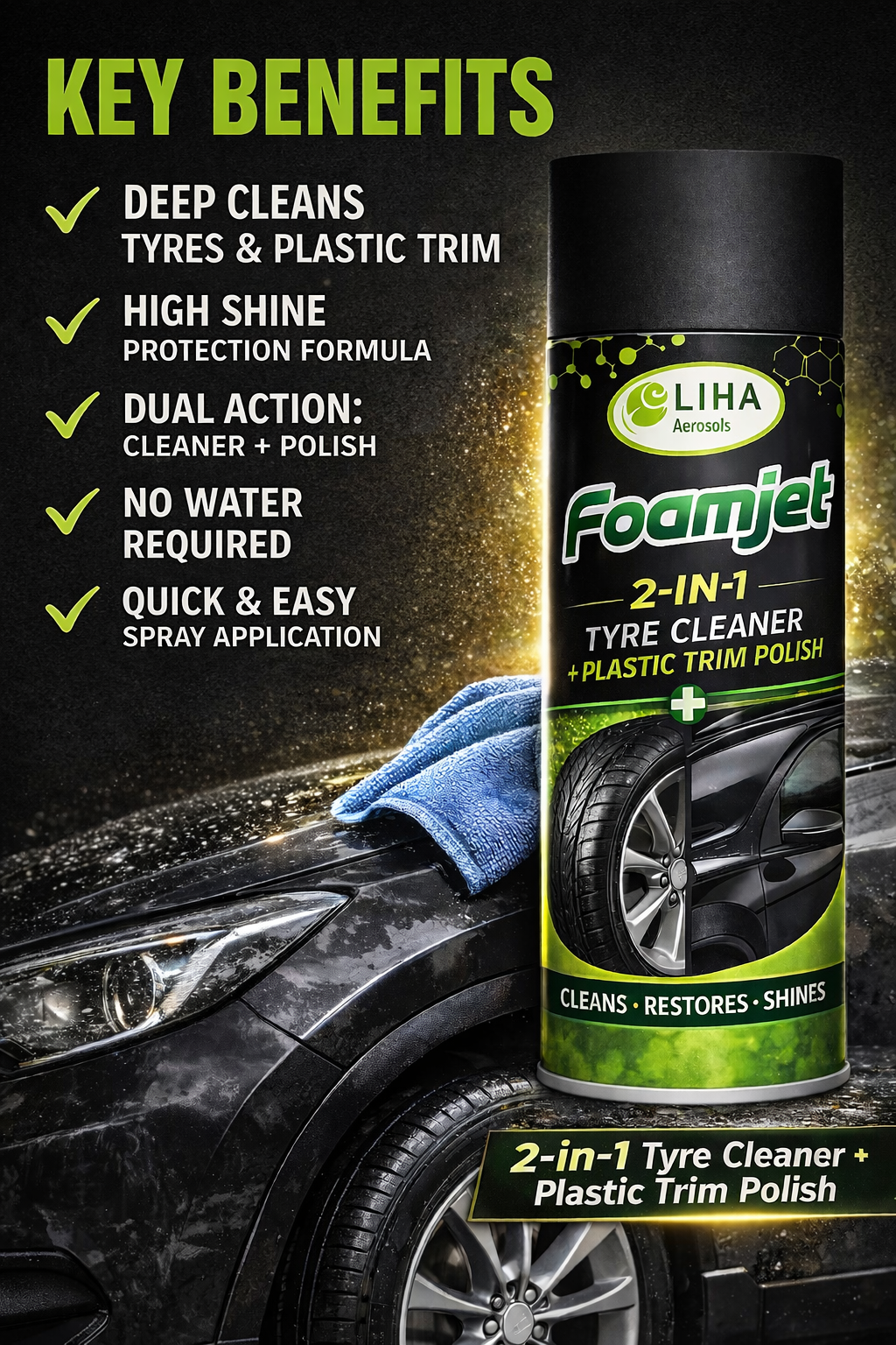 LIHA Foamjet – Tyre Cleaner & Plastic Trim Polish | Clean, Restore & Shine