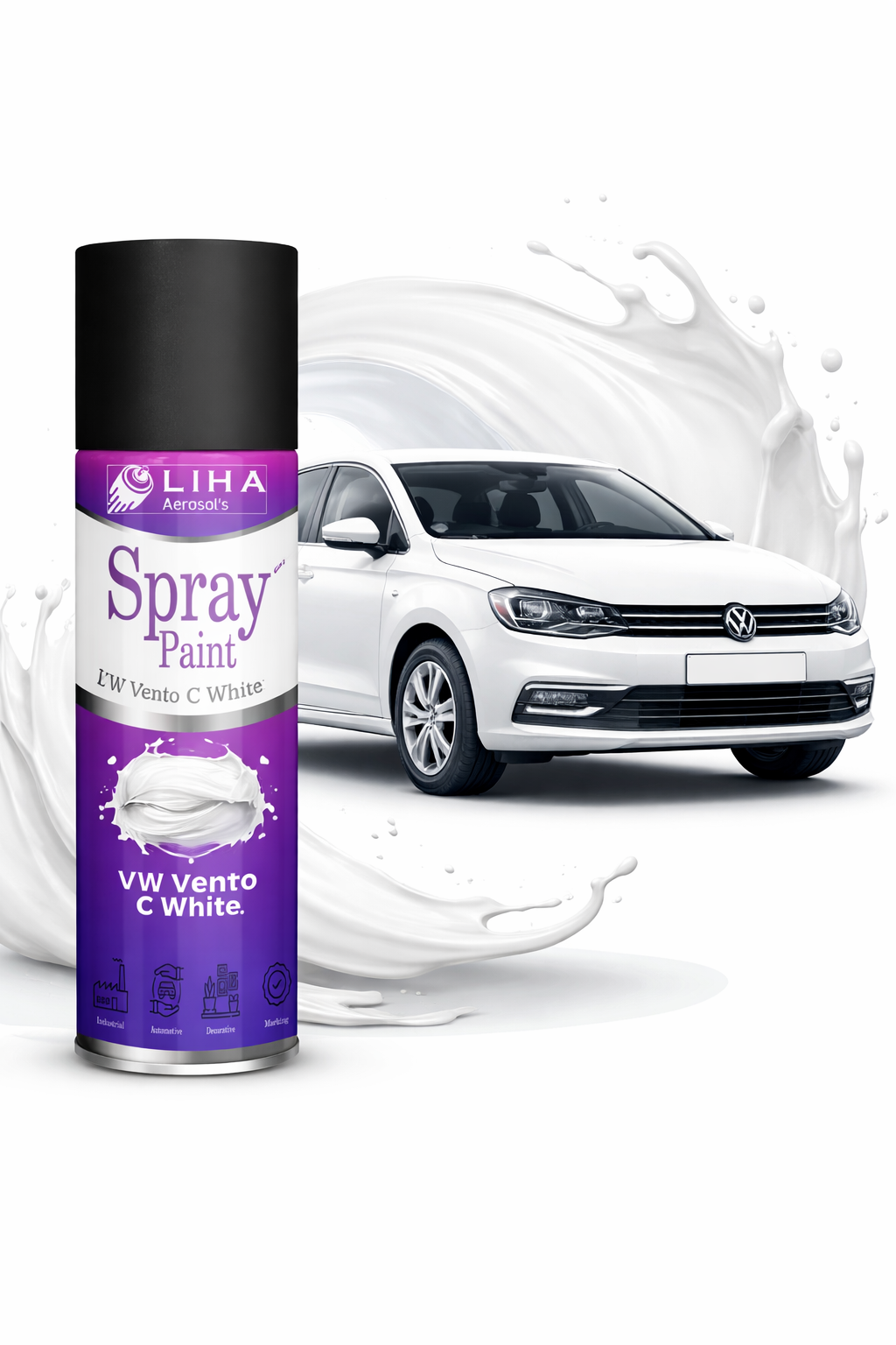 LIHA Aerosols VW Vento C White Spray Paint – Quick Dry Acrylic Automotive Touch-Up Paint