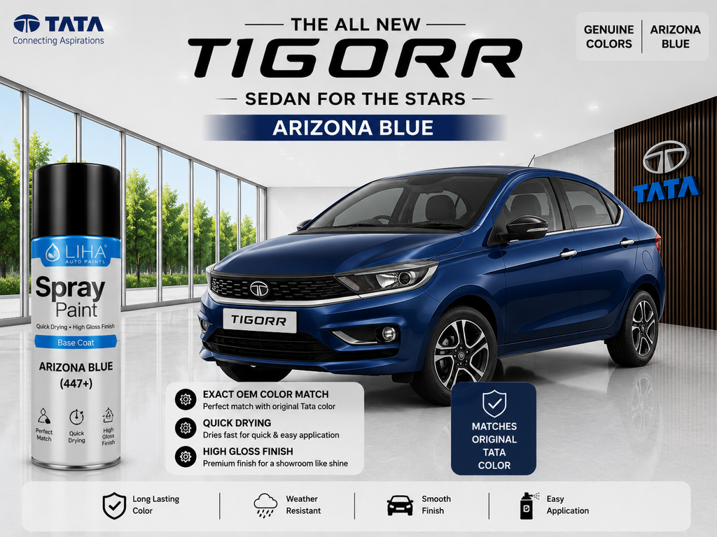 Tata Tigor Arizona Blue Spray Paint – OEM Factory Match Car Touch Up Paint | LIHA Aerosols 400ml