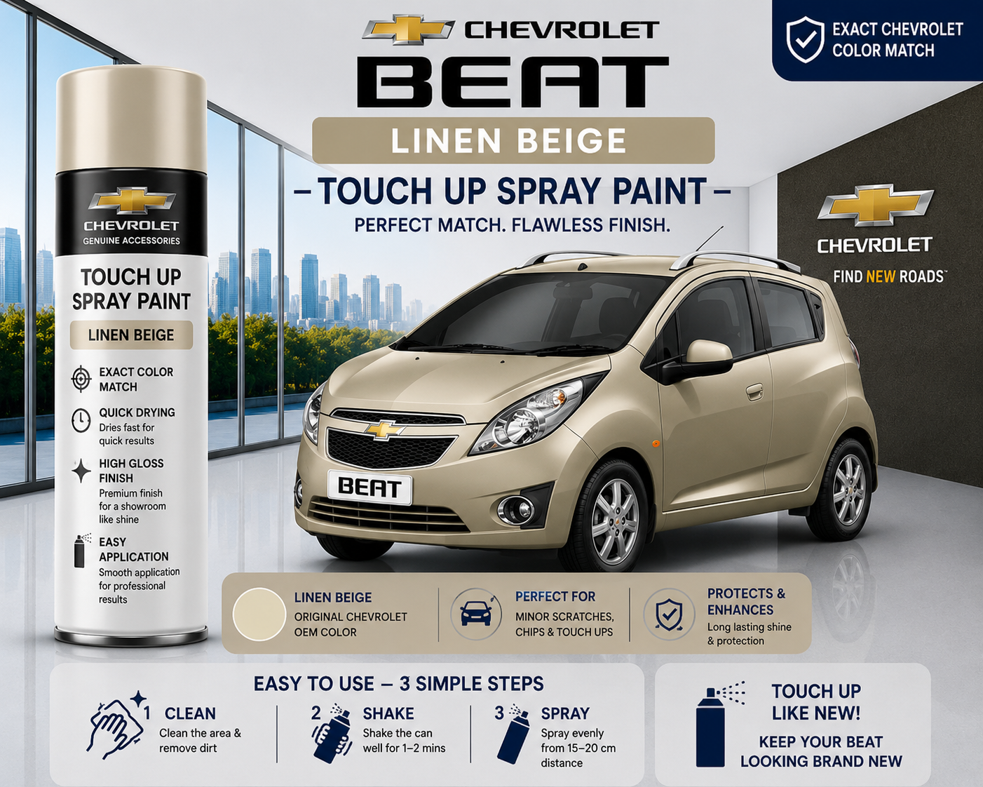 Chevrolet Beat Linen Beige Touch Up Spray Paint | OEM Automotive Aerosol Paint for Scratch Repair