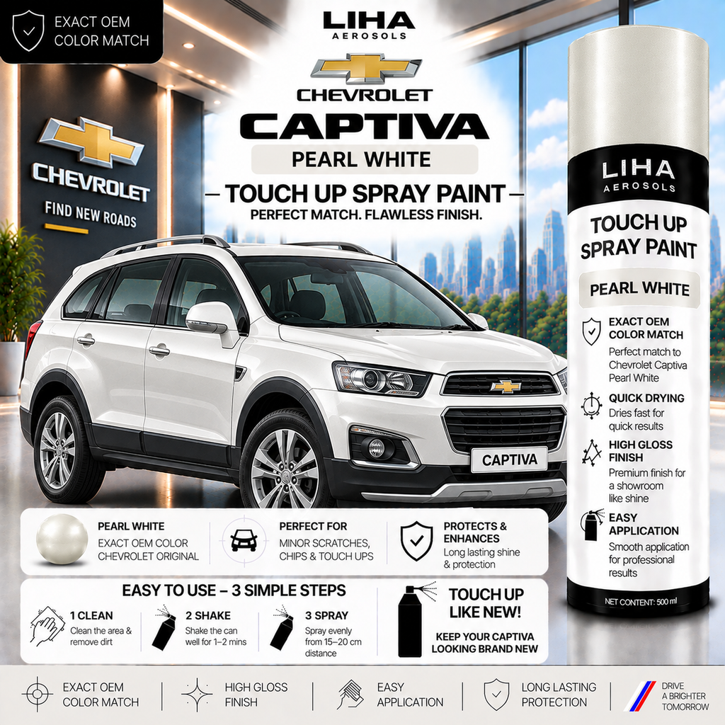 Chevrolet Captiva Pearl White Touch Up Spray Paint – OEM Color Match | LIHA Aerosols 500ml