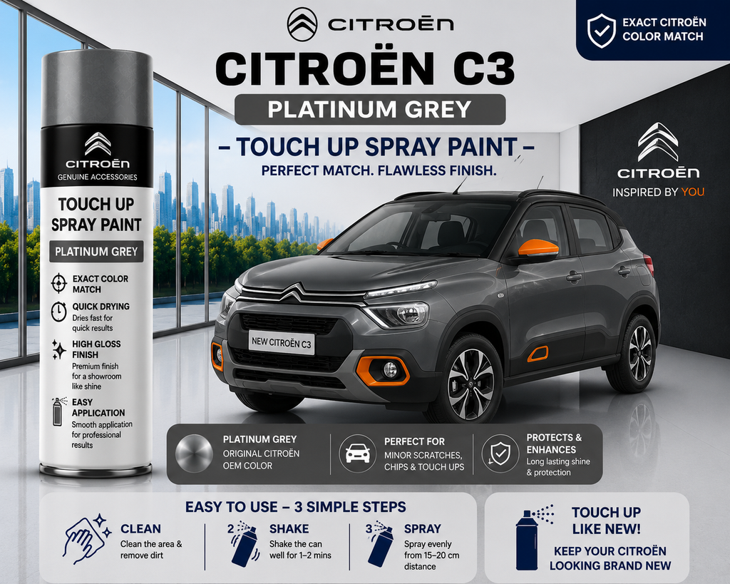 Citroen C3 Platinum Grey Touch Up Spray Paint | OEM Automotive Aerosol Paint for Scratch Repair