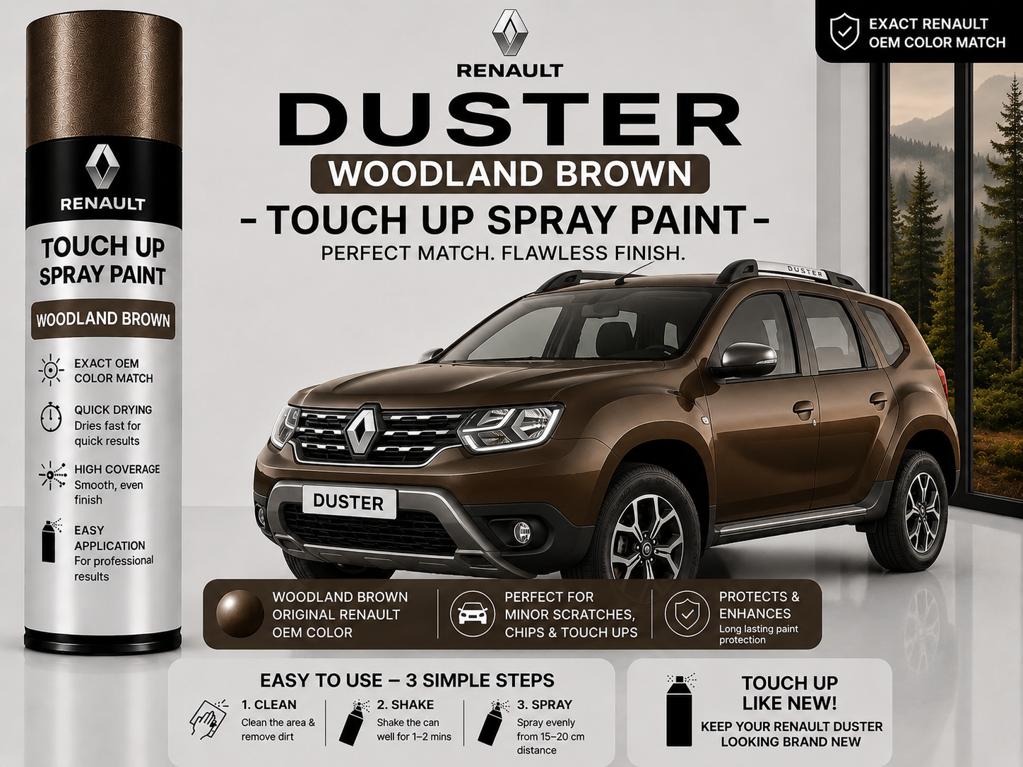 Renault Duster Woodland Brown Touch Up Spray Paint – OEM Color Match | LIHA Aerosols 500ml