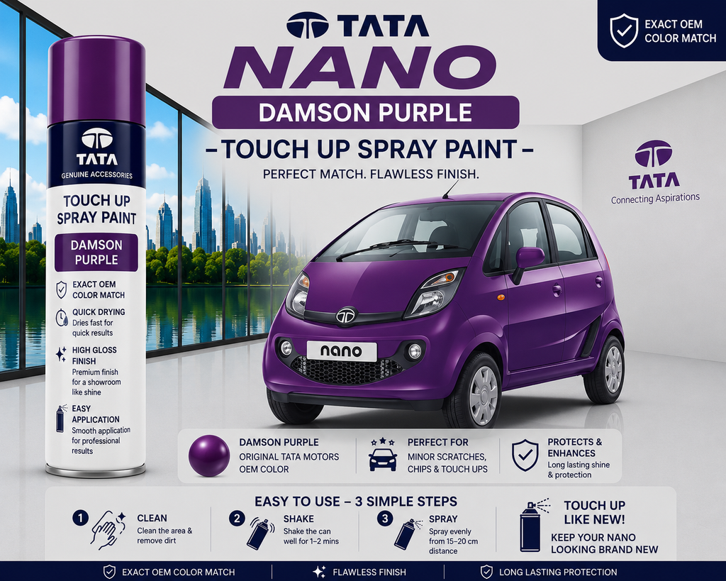Tata Nano Damson Purple Touch Up Spray Paint | OEM Automotive Aerosol Paint for Scratch Repair