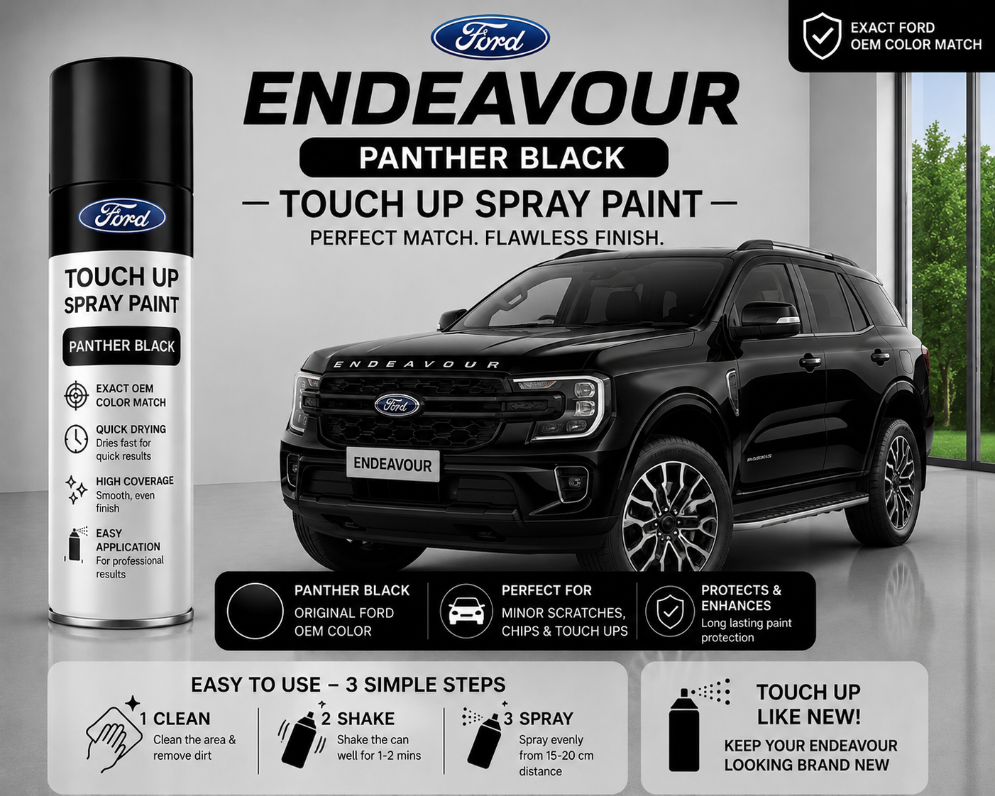 Ford Endeavour Panther Black Touch Up Spray Paint – OEM Color Match | LIHA Aerosols 500ml
