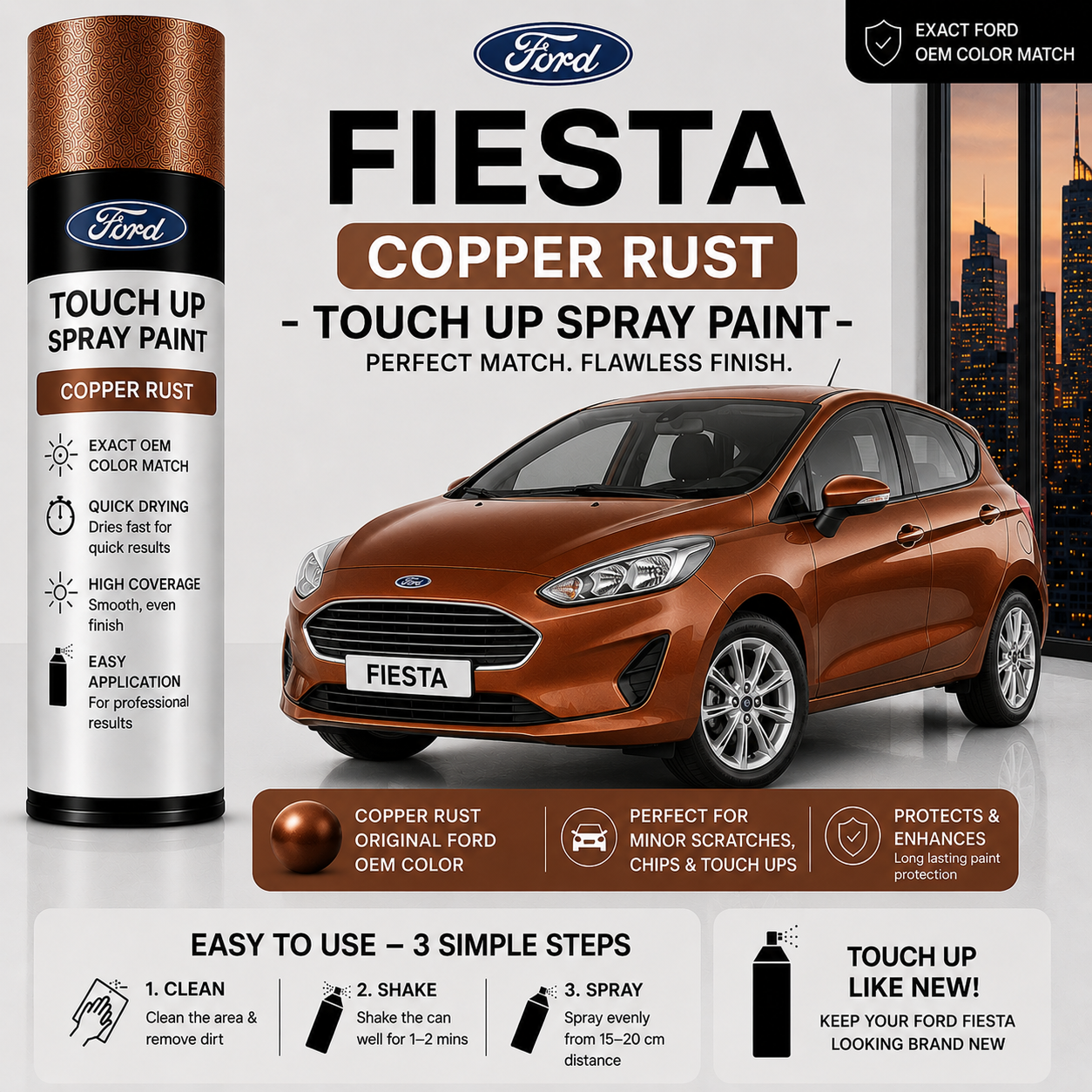 Ford Fiesta Copper Rust Touch Up Spray Paint – OEM Color Match | LIHA Aerosols 500ml