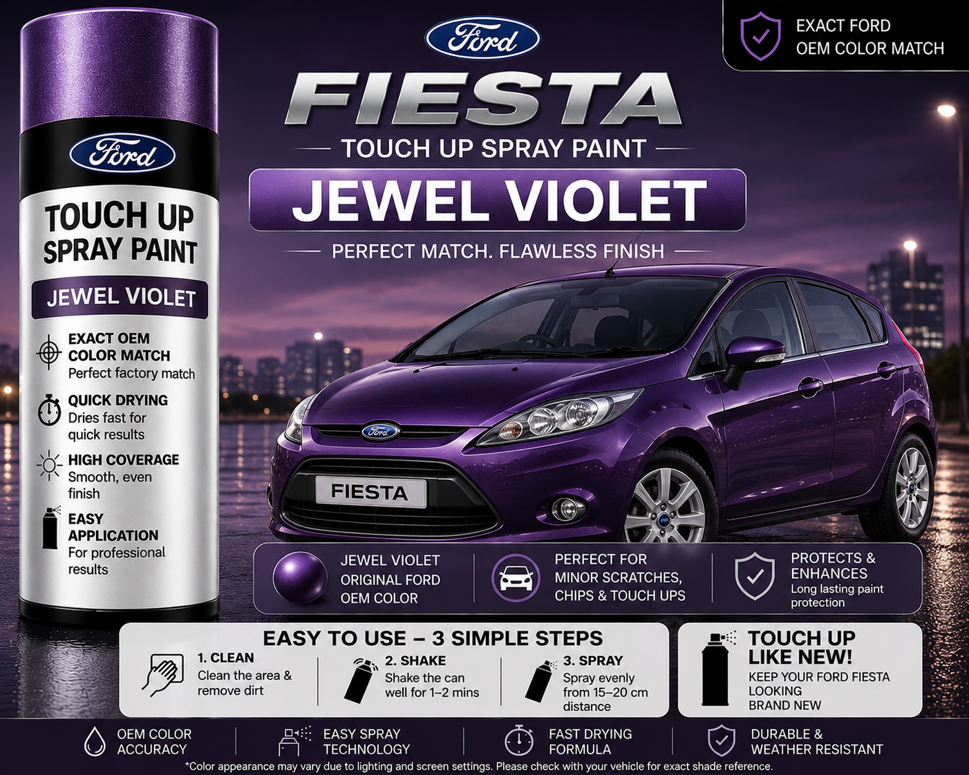 Ford Fiesta Jewel Violet Touch Up Spray Paint – OEM Color Match | LIHA Aerosols 500ml