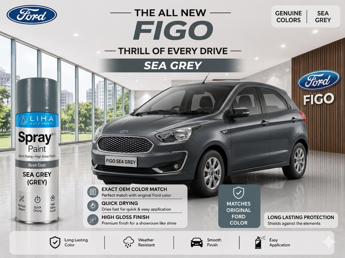 Ford Figo Sea Grey Touch Up Spray Paint | OEM Automotive Aerosol Paint for Scratch Repair