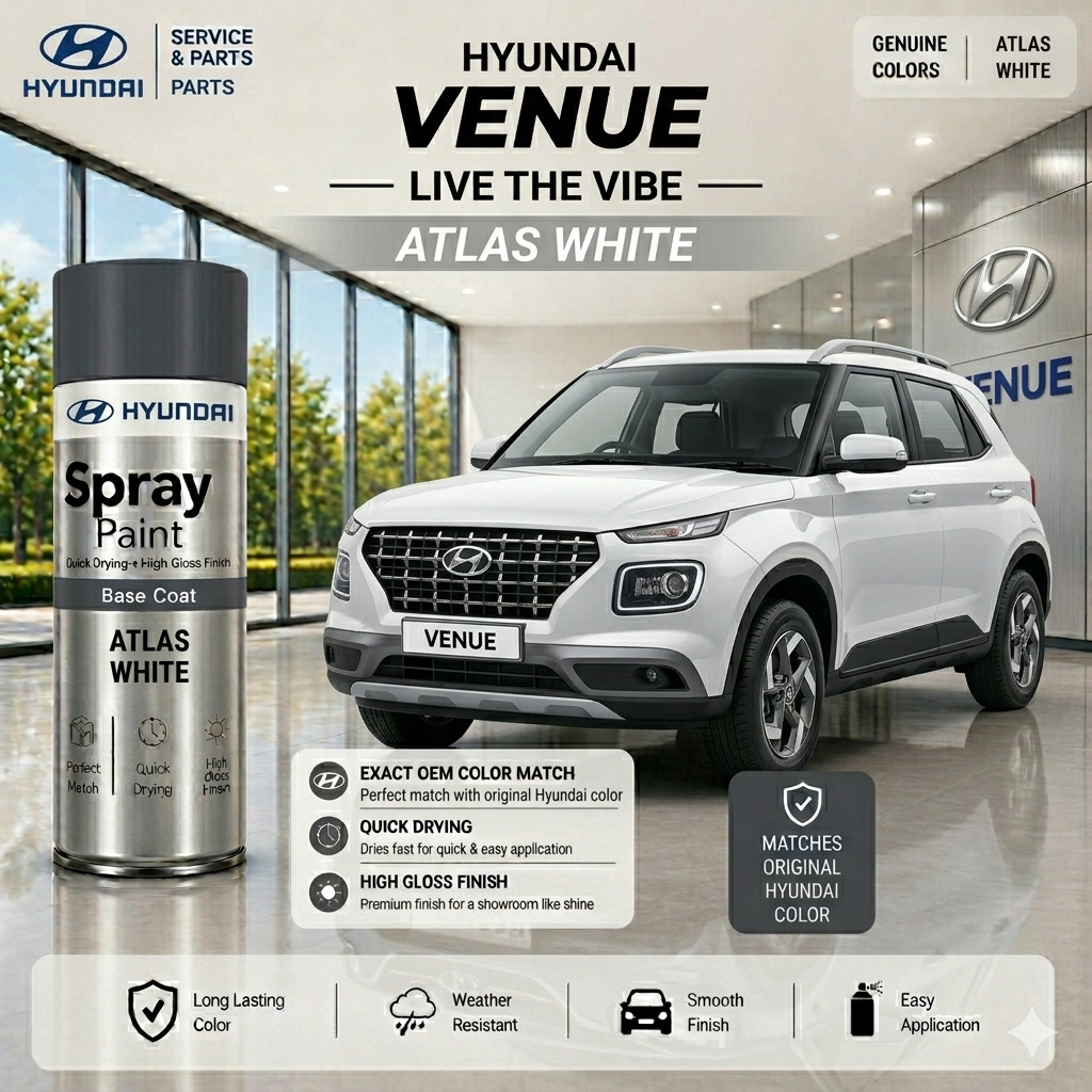 Hyundai Venue Atlas White | OEM Color Match | Base Coat | High Gloss Finish | Quick Dry