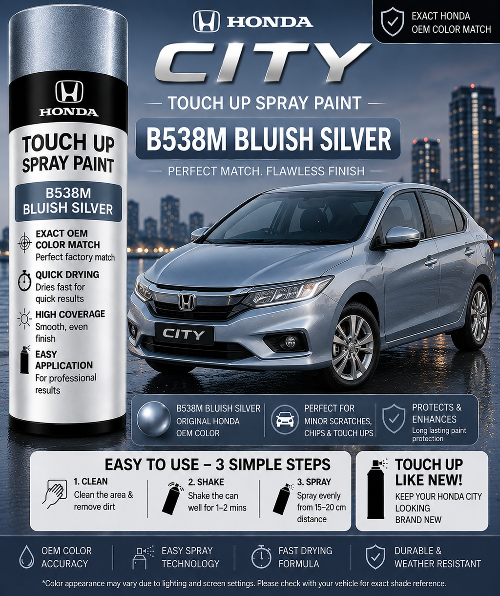 Honda City Bluish Silver Metallic (B538M) Touch Up Spray Paint – OEM Color Match | LIHA Aerosols 500ml
