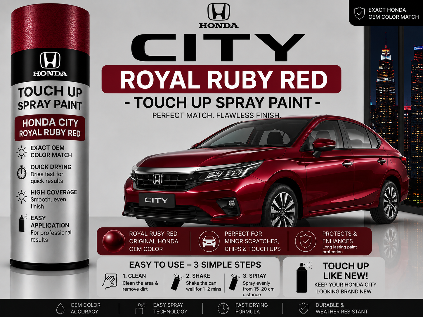 Honda City Royal Ruby Red Touch Up Spray Paint – OEM Color Match | LIHA Aerosols 500ml