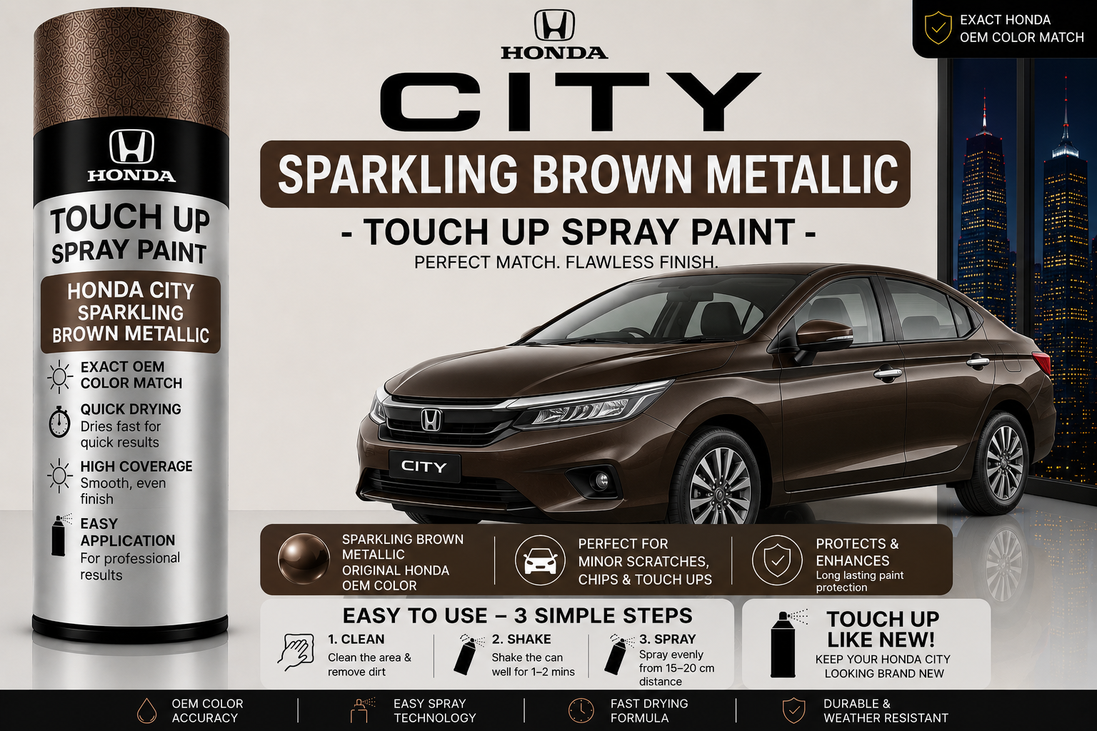 Honda City Sparkling Brown Metallic Touch Up Spray Paint – OEM Color Match | LIHA Aerosols 500ml