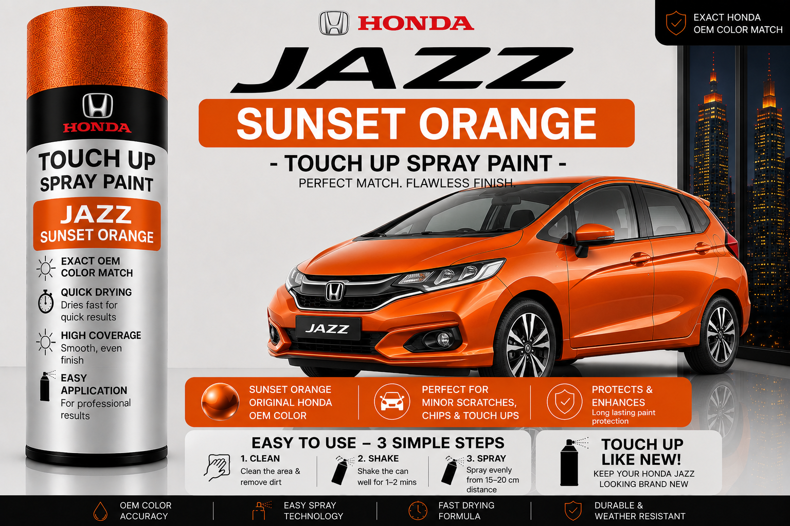 Honda Jazz Sunset Orange Touch Up Spray Paint – OEM Color Match | LIHA Aerosols 500ml