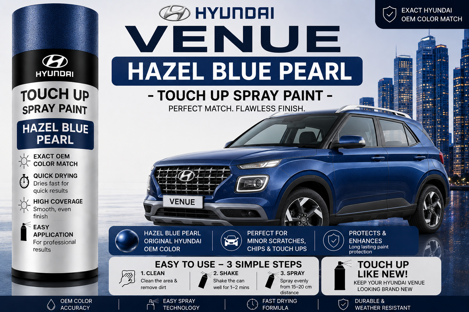 Hyundai Venue Hazel Blue Pearl Touch Up Spray Paint – OEM Color Match | LIHA Aerosols 500ml
