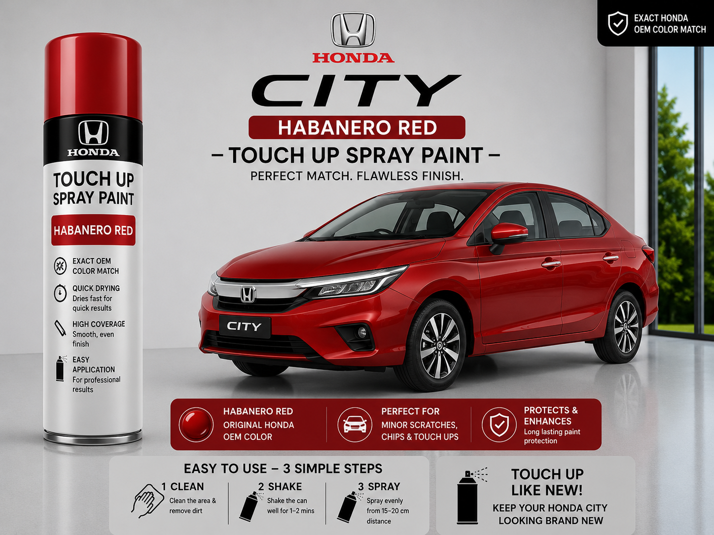 Honda City Habanero Red Touch Up Spray Paint – OEM Color Match | LIHA Aerosols 500ml