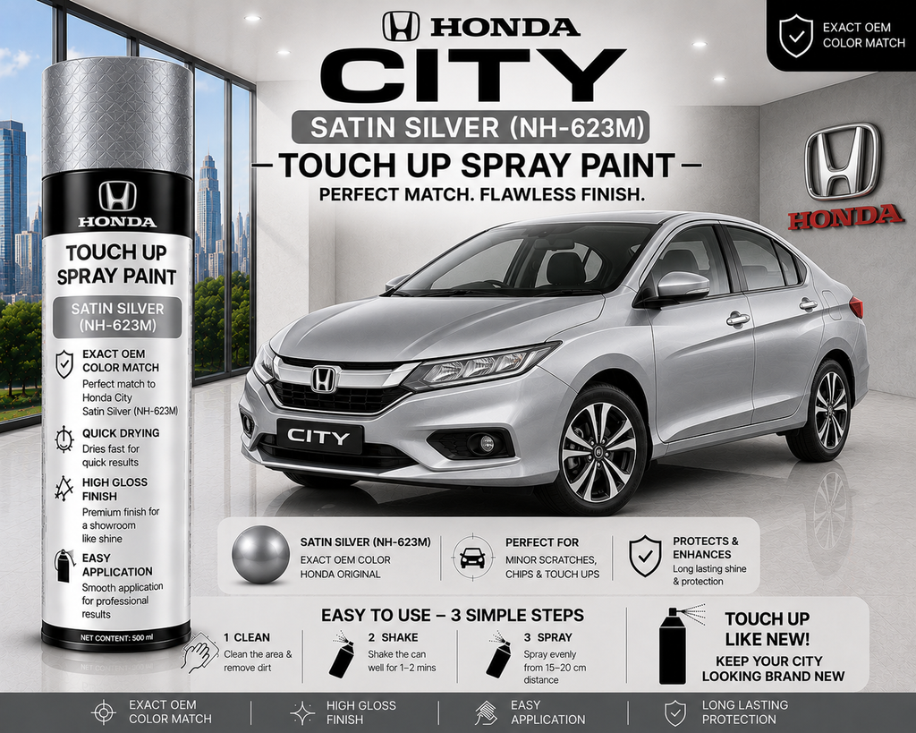 Honda City Satin Silver (NH-623M) Touch Up Spray Paint – OEM Color Match | LIHA Aerosols 500ml