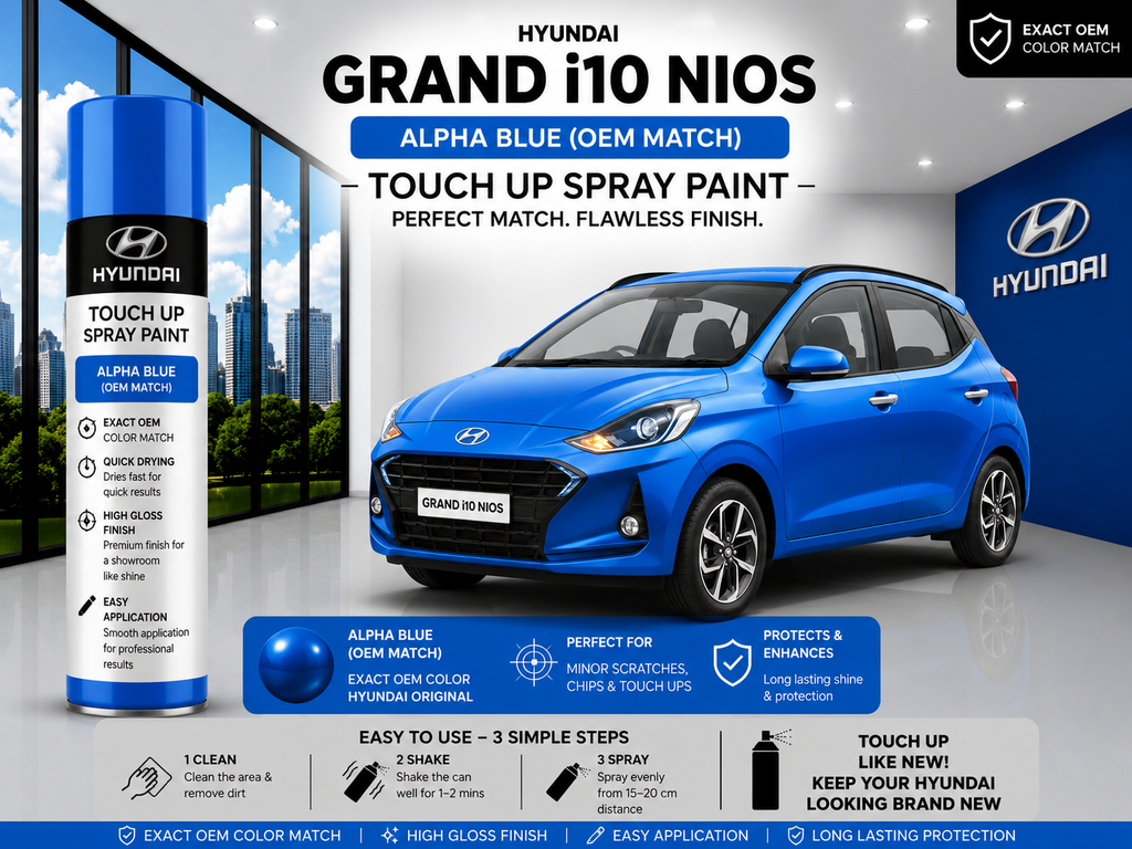 Hyundai Grand i10 NIOS Alpha Blue Touch Up Spray Paint – OEM Color Match | LIHA Aerosols 500ml