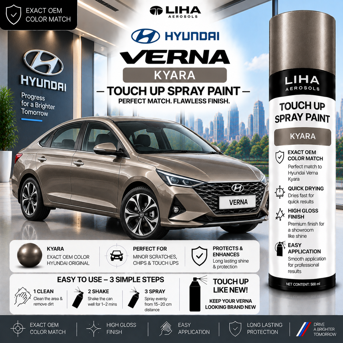 Hyundai Verna Kyara Touch Up Spray Paint – OEM Color Match | LIHA Aerosols 500ml