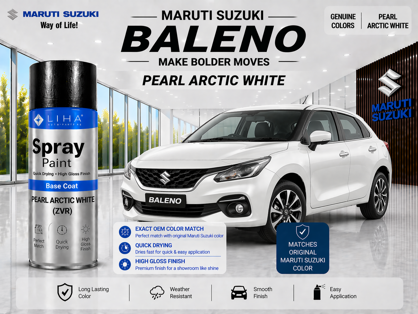 Maruti Suzuki Baleno Pearl Arctic White | OEM Color Match | Base Coat | Pearl Finish | Quick Dry