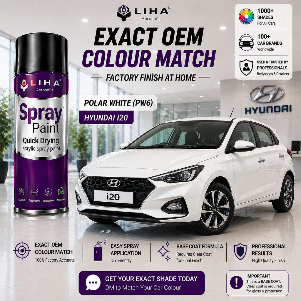 Hyundai i20 Polar White (PW6) Base Coat Spray Paint | OEM Colour Match | LIHA Aerosols