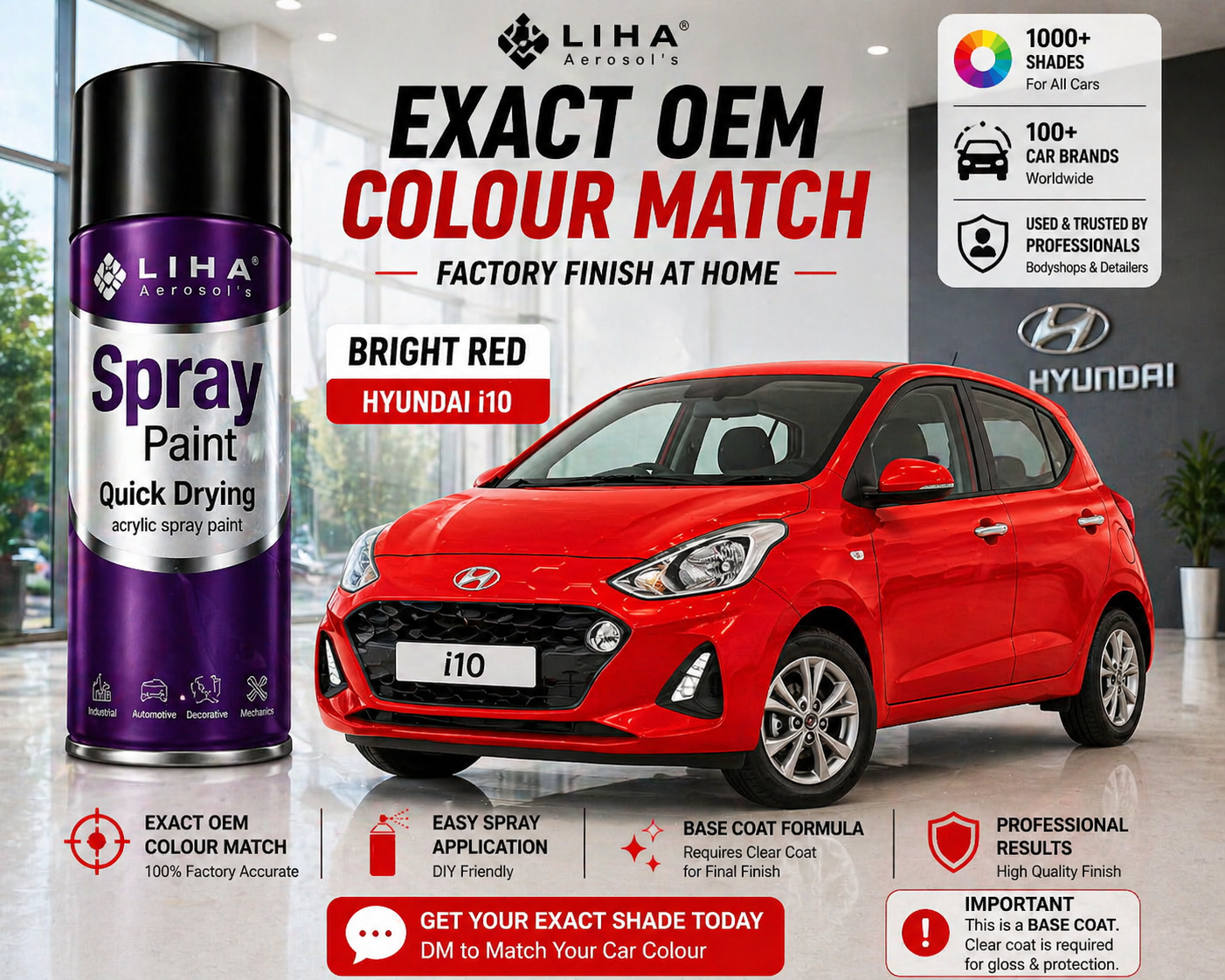Hyundai i10 Bright Red Base Coat Spray Paint | OEM Colour Match | LIHA Aerosols