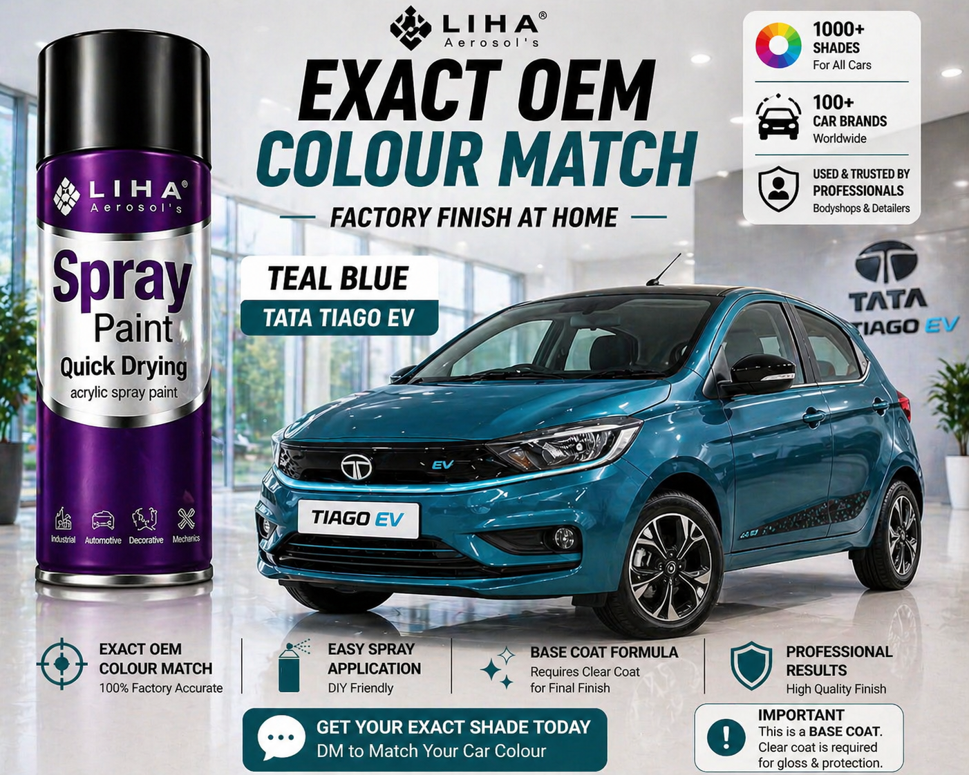 Tata Tiago EV Teal Blue | OEM Color Match | Base Coat | Metallic Finish | Quick Dry